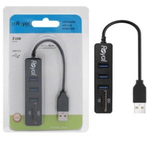 هاب 3 پورت USB3.0 و رم ریدر رویال مدل RH&R-448
